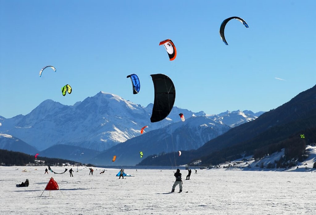 Snow Kiting on Lago di Resia/Reschensee and Haidersee Lakes