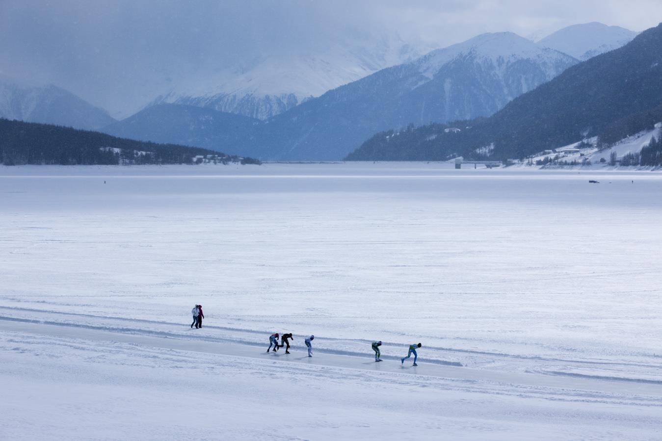 Ice skating on the lake Haidersee