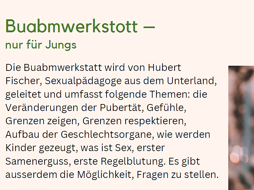 Kribiskrabis - Buabmwerkstott - nur für Jungs Freienfeld 2 suedtirol.info