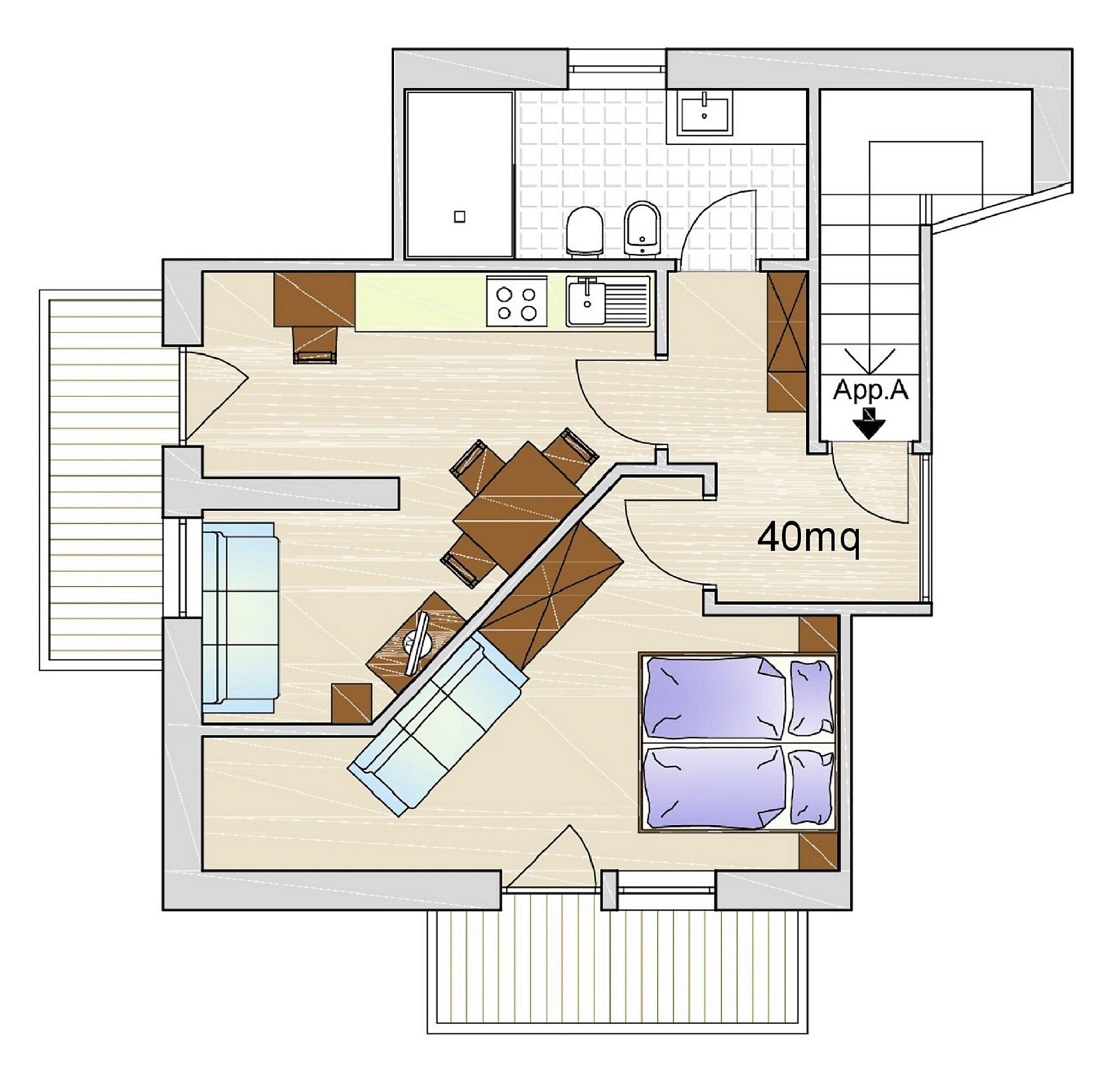 Apartment for 2/3 people